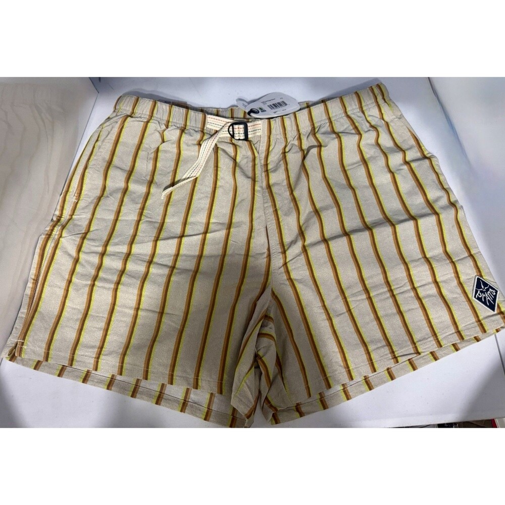 prAna Indio Heritage Men's L Chino Shorts Striped 5" Inseam Elastic Pockets